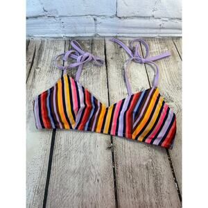 AERIE Women’s Multicolor Striped Lightly Padded Bikini Top / Size: Large